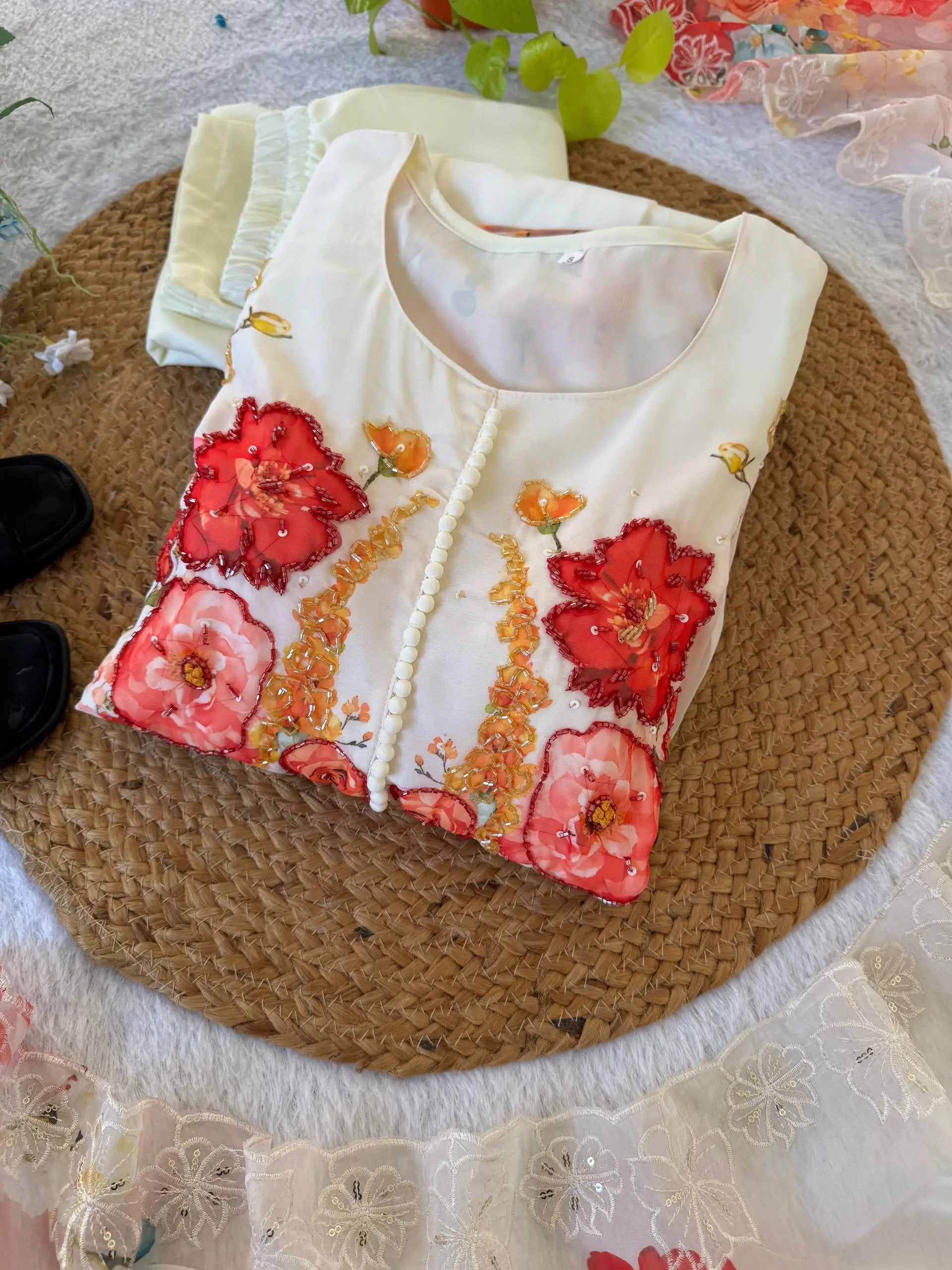 Floral Print Fox Georgette Gown Set with Dupatta and Pant