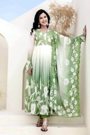 Floral Print Georgette Gown Set with Dupatta