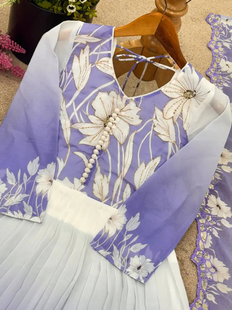 Floral Print Georgette Gown Set with Dupatta
