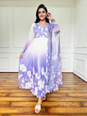 Floral Print Georgette Gown Set with Dupatta
