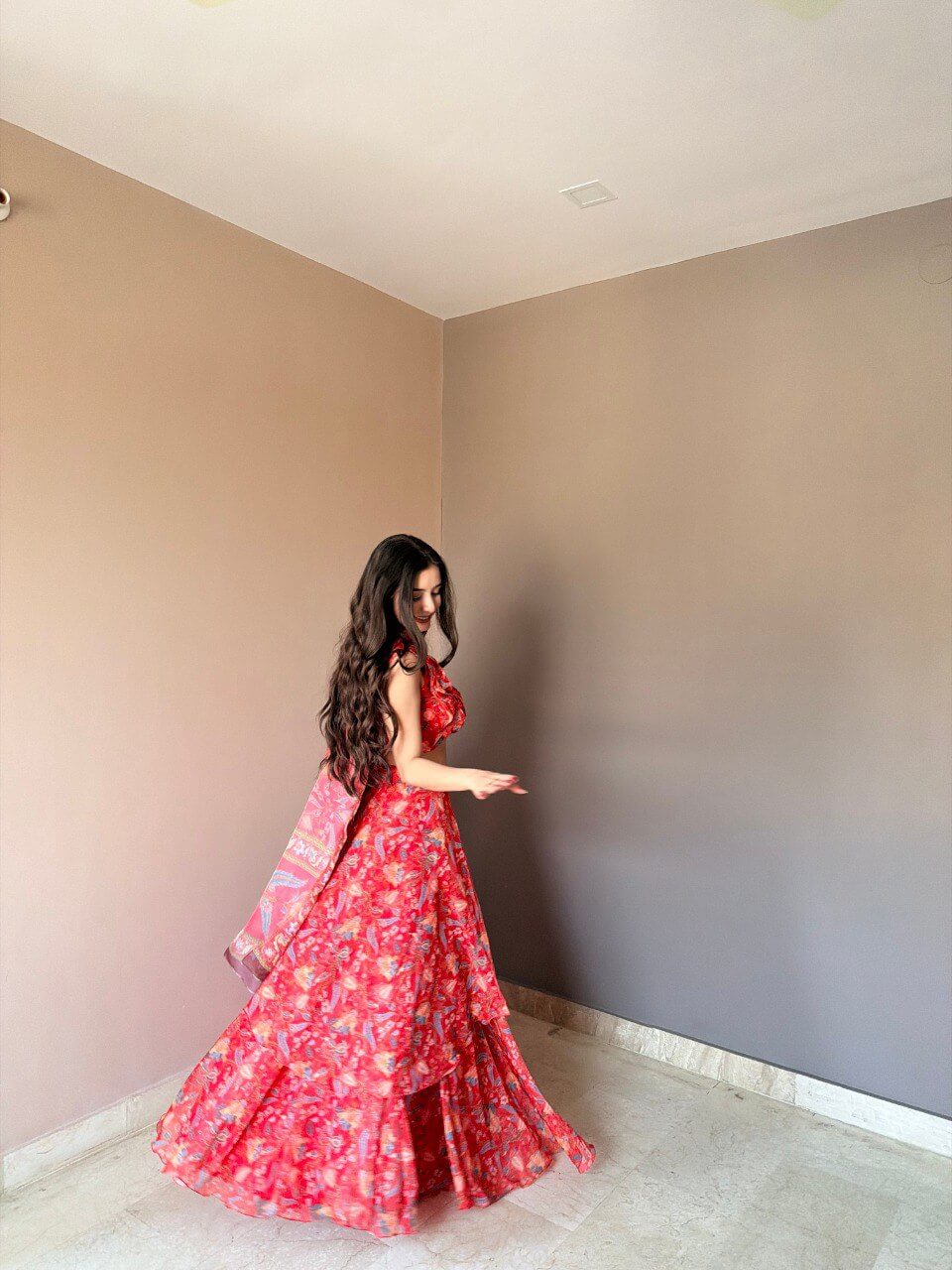 Floral Print Georgette Lehenga Set