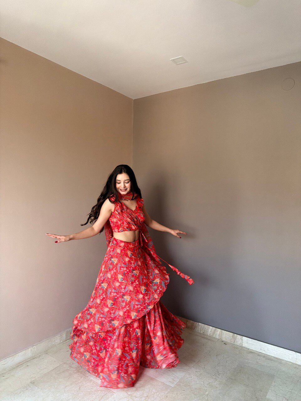 Floral Print Georgette Lehenga Set