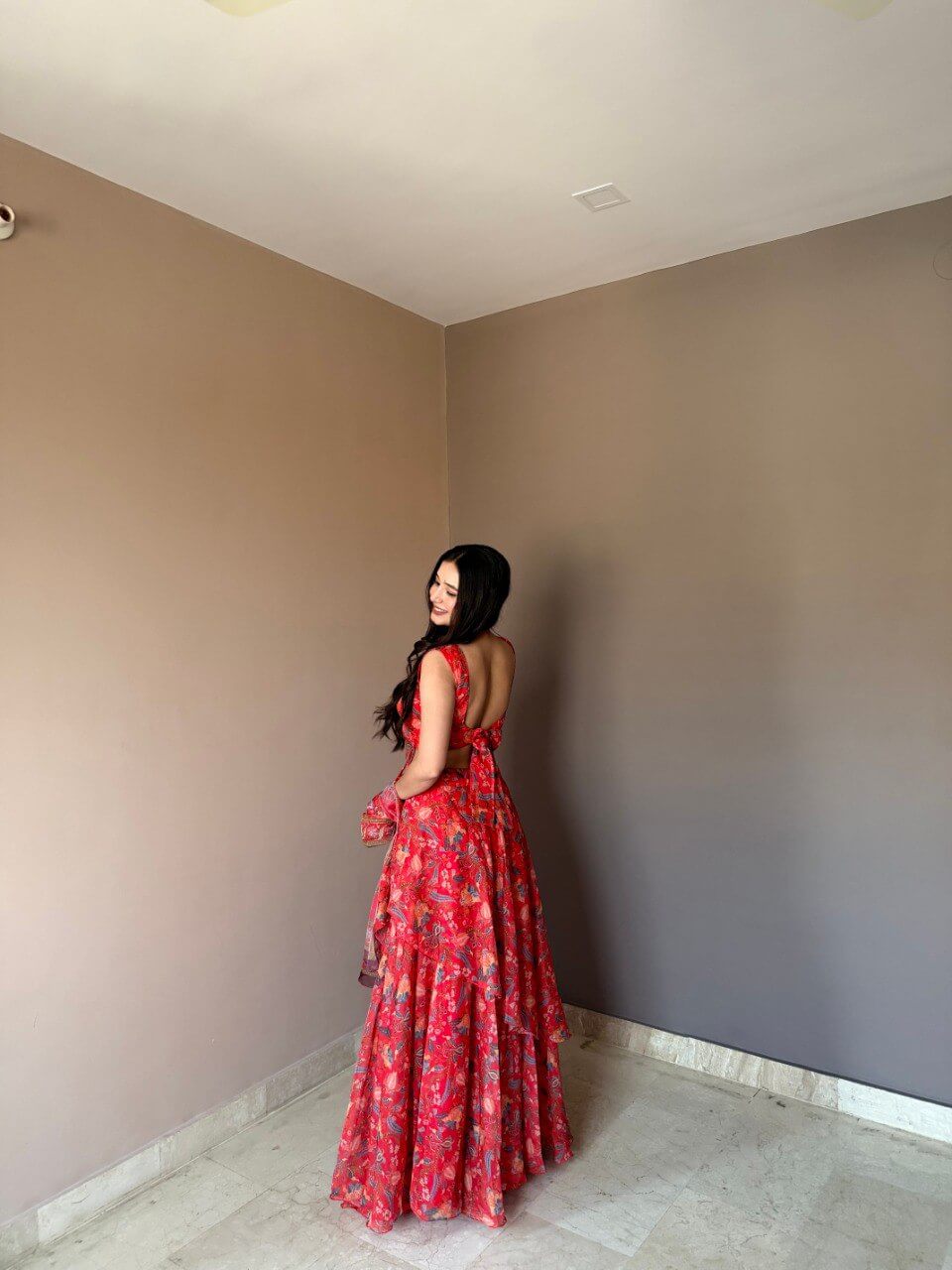 Floral Print Georgette Lehenga Set