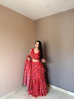 Floral Print Georgette Lehenga Set