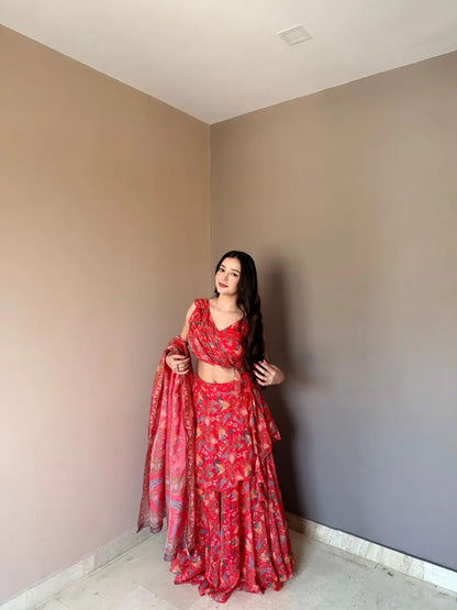 Floral Print Georgette Lehenga Set