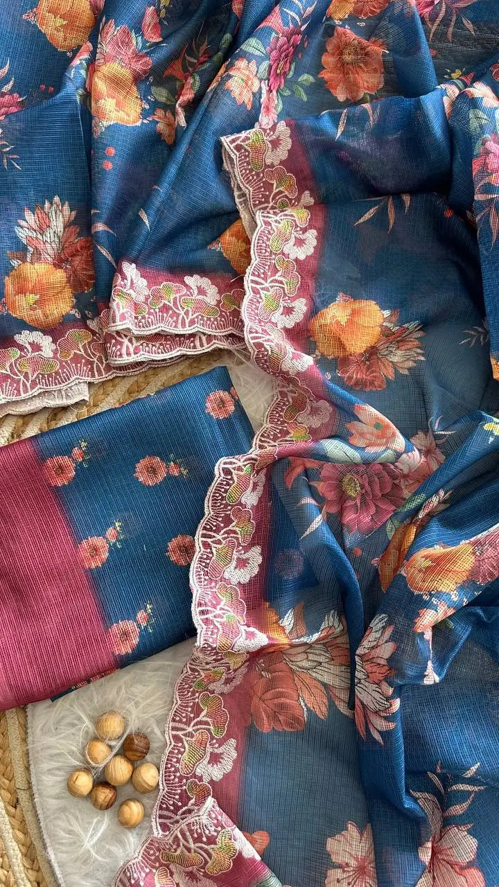 Floral Print Kota Saree