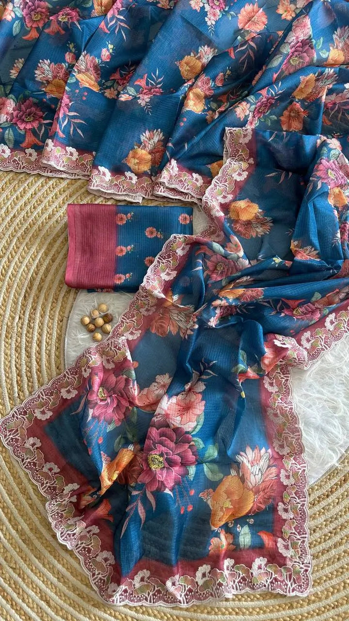 Floral Print Kota Saree
