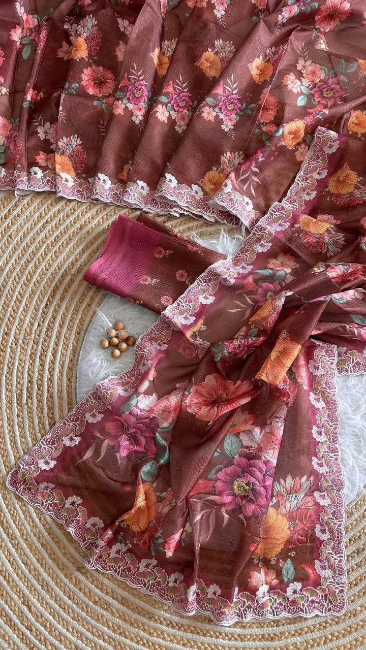 Floral Print Kota Saree