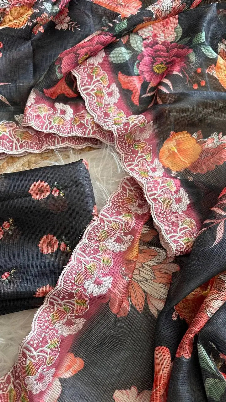 Floral Print Kota Saree