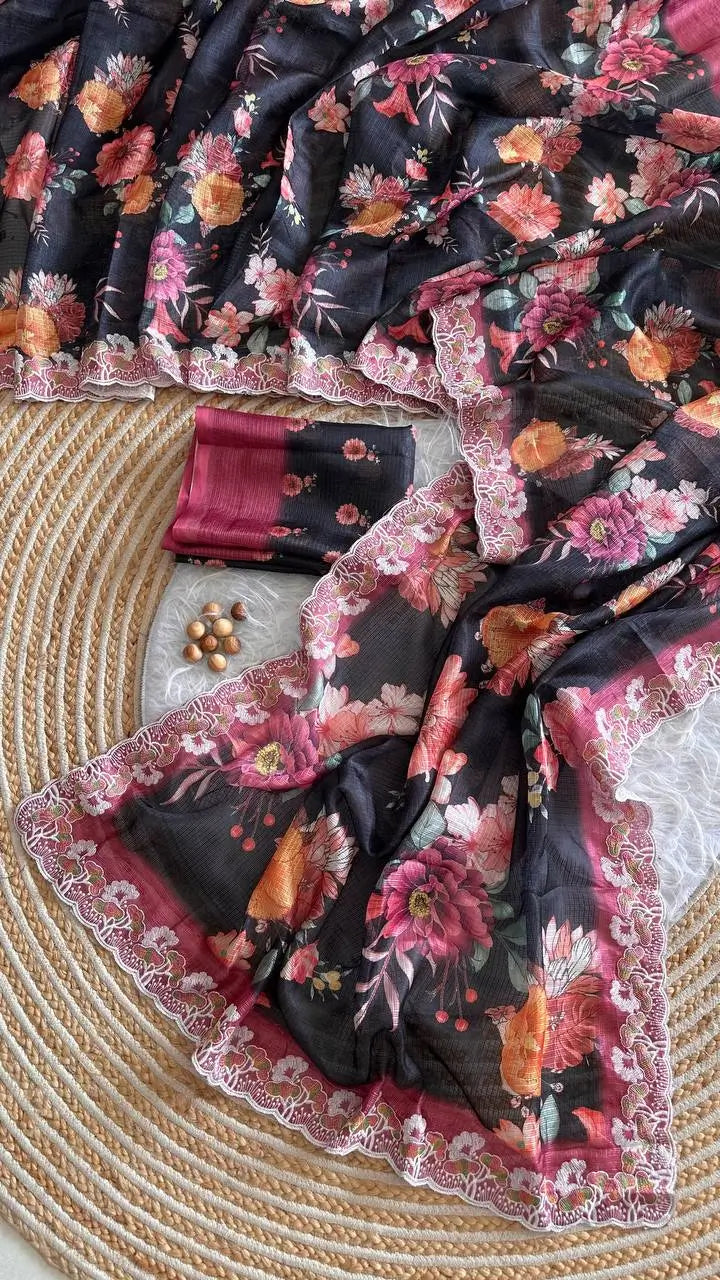 Floral Print Kota Saree