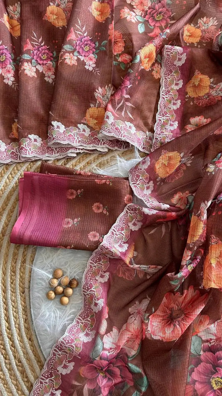 Floral Print Kota Saree
