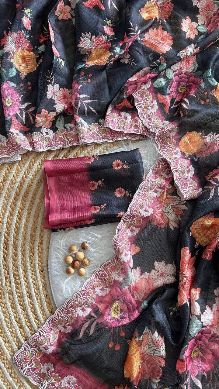 Floral Print Kota Saree