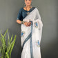 Floral Print Linen Saree