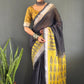 Floral Print Linen Saree