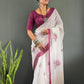 Floral Print Linen Saree