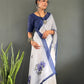 Floral Print Linen Saree