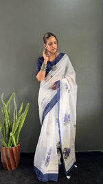 Floral Print Linen Saree