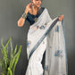 Floral Print Linen Saree