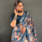 Floral Print Linen Saree