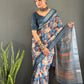 Floral Print Linen Saree