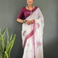 Floral Print Linen Saree