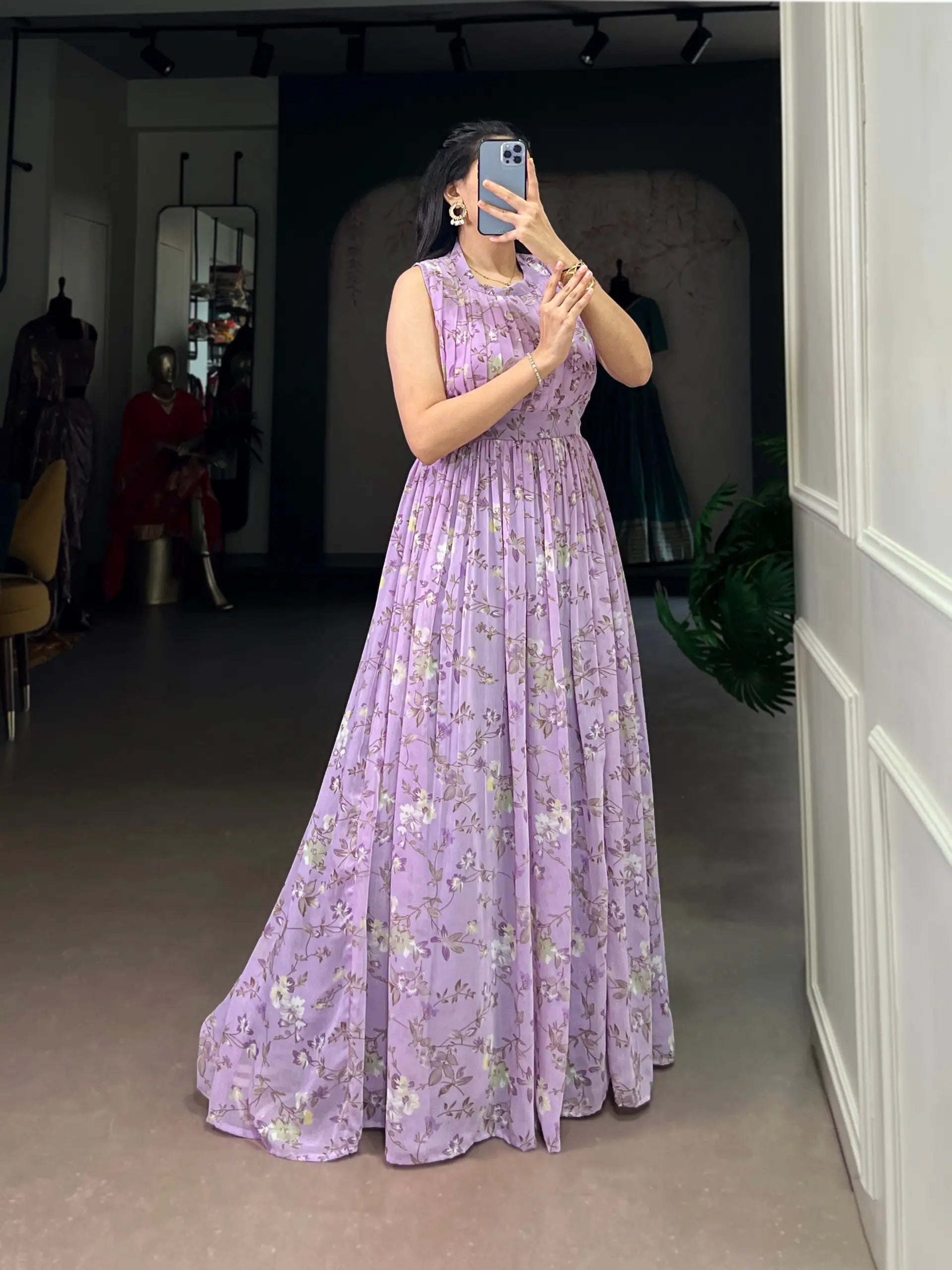 Floral Print Marble Fabric Maxi Dress