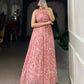 Floral Print Marble Fabric Maxi Dress