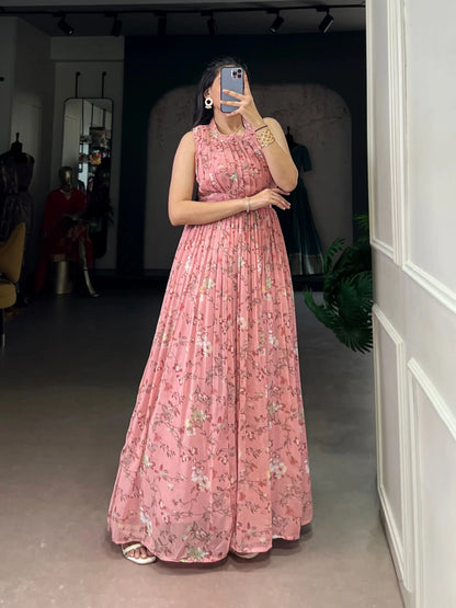 Floral Print Marble Fabric Maxi Dress