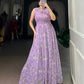 Floral Print Marble Fabric Maxi Dress