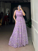 Floral Print Marble Fabric Maxi Dress