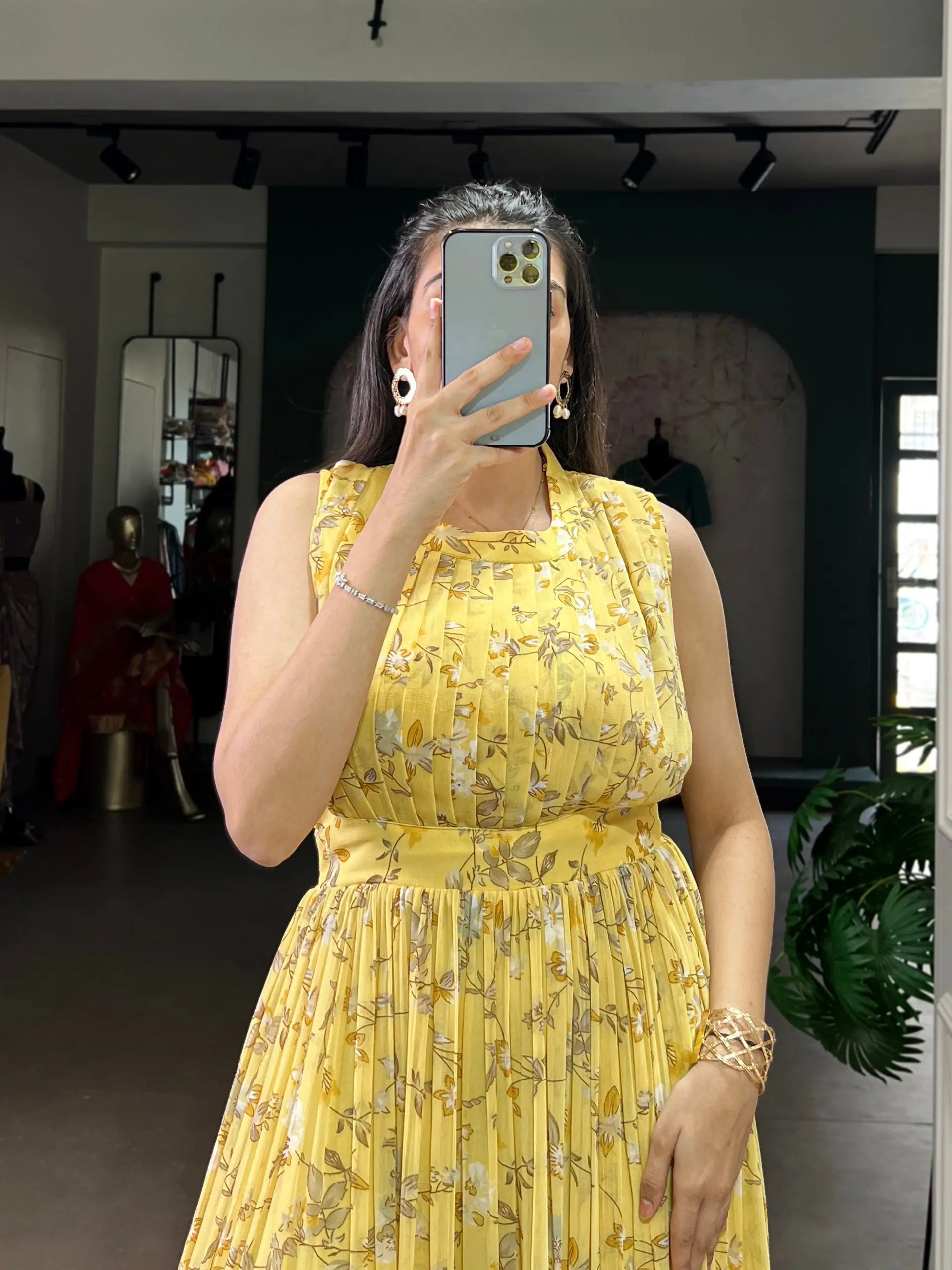 Floral Print Marble Fabric Maxi Dress