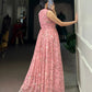 Floral Print Marble Fabric Maxi Dress