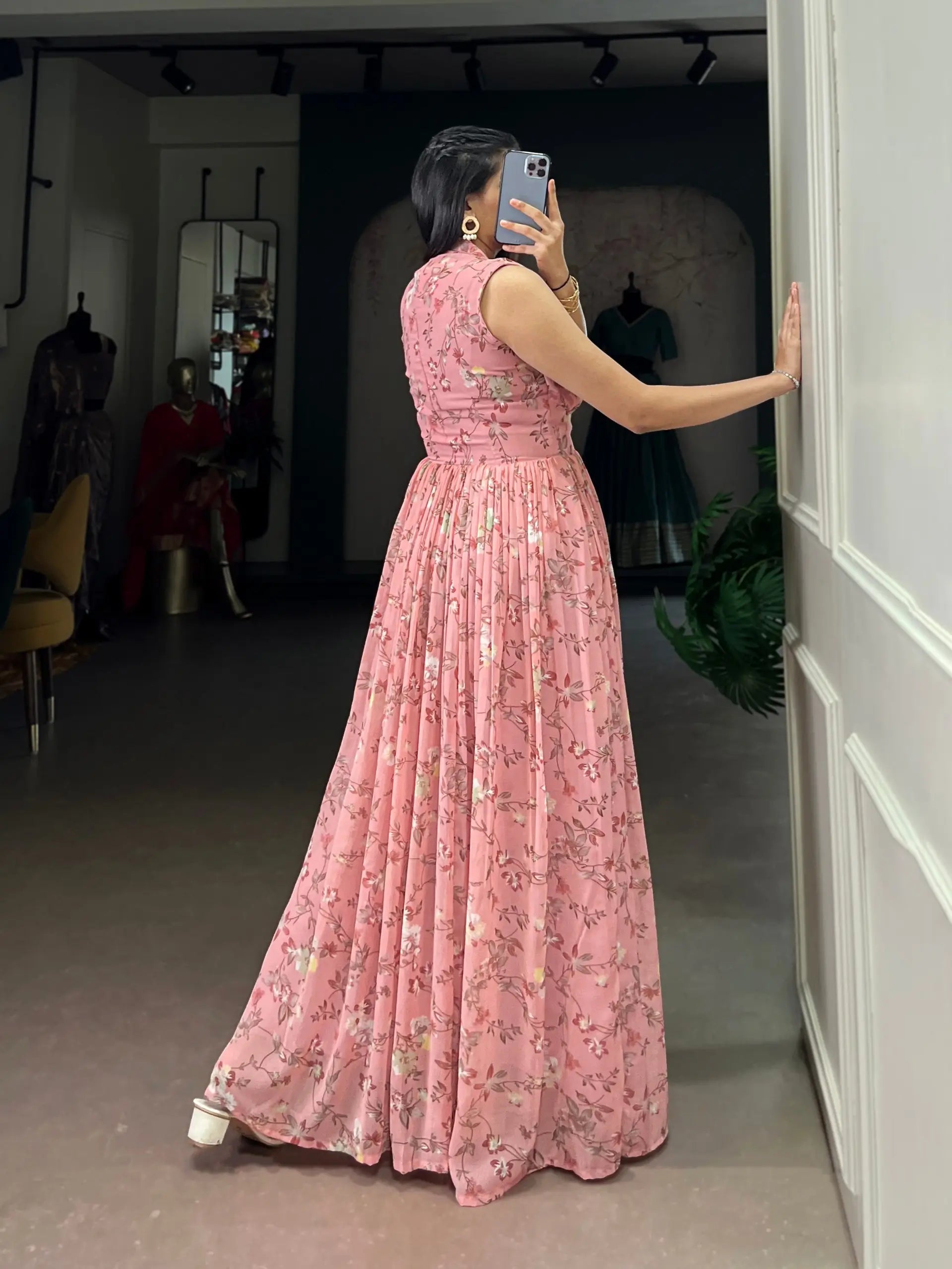 Floral Print Marble Fabric Maxi Dress