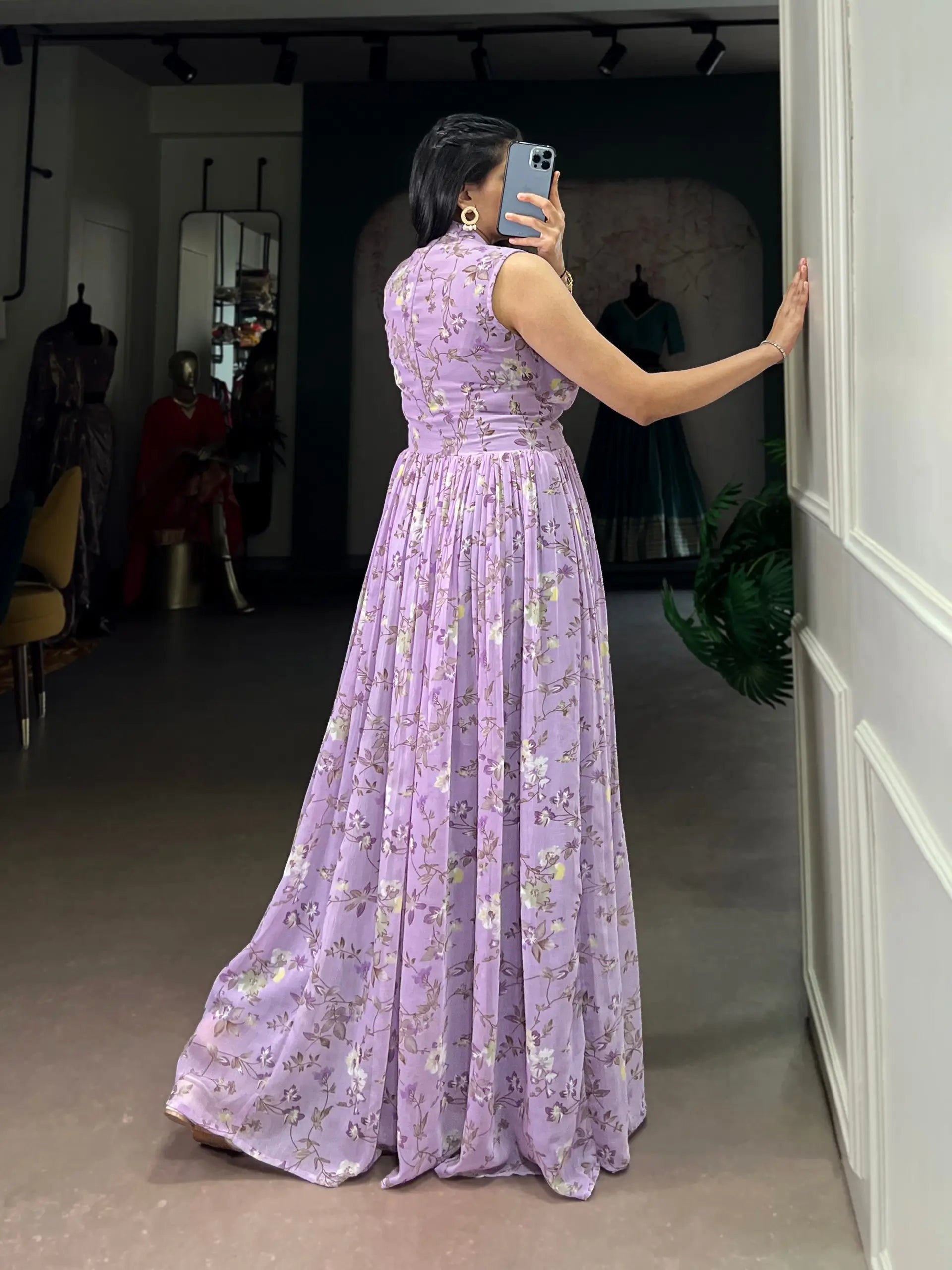 Floral Print Marble Fabric Maxi Dress