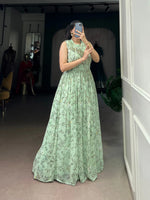 Floral Print Marble Fabric Maxi Dress