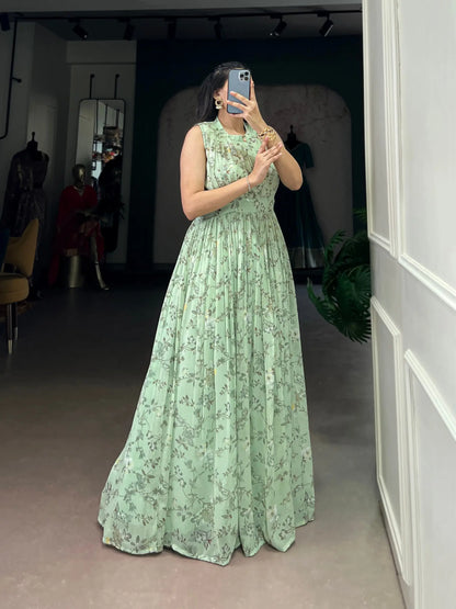 Floral Print Marble Fabric Maxi Dress