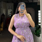 Floral Print Marble Fabric Maxi Dress
