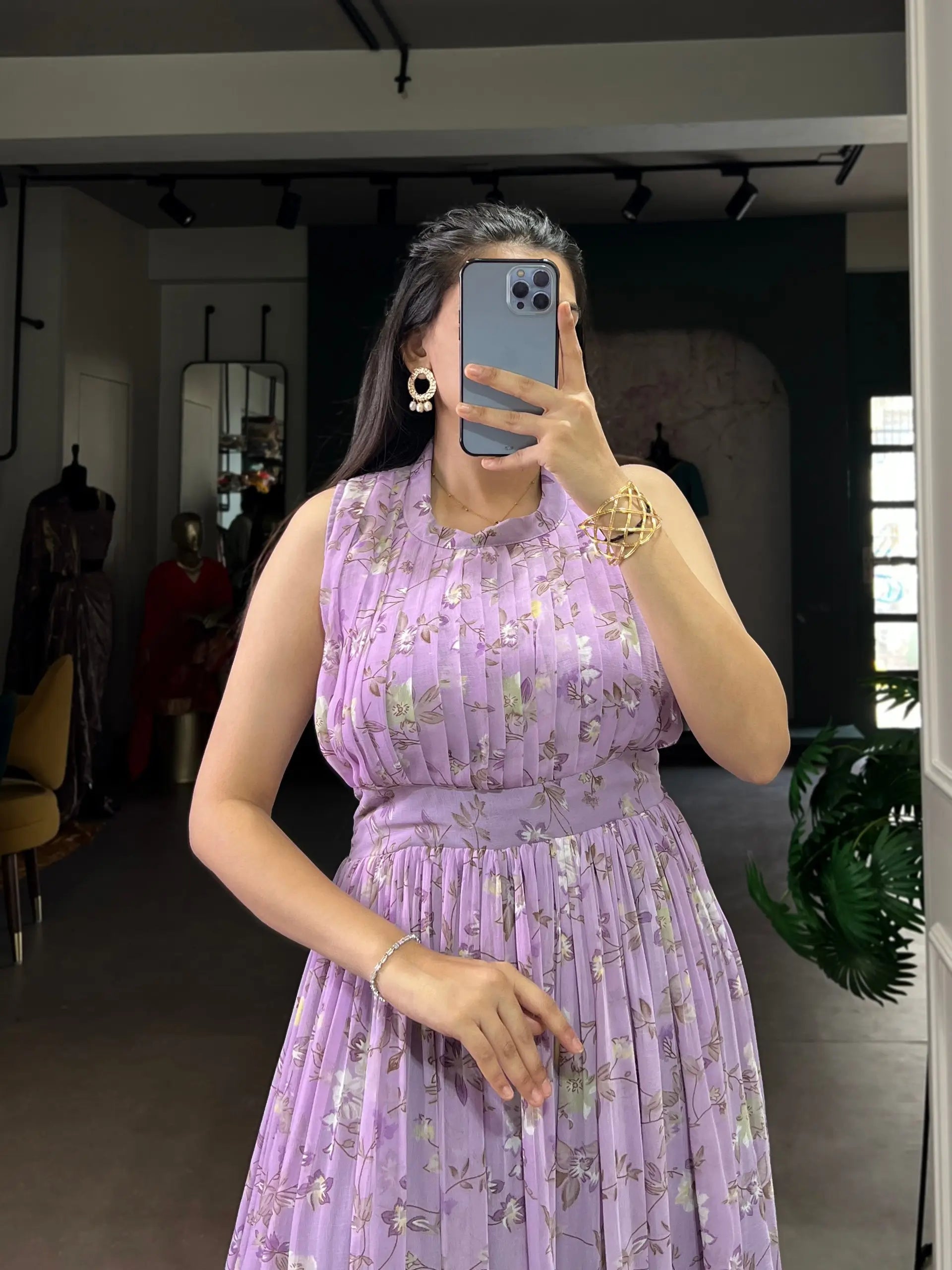 Floral Print Marble Fabric Maxi Dress