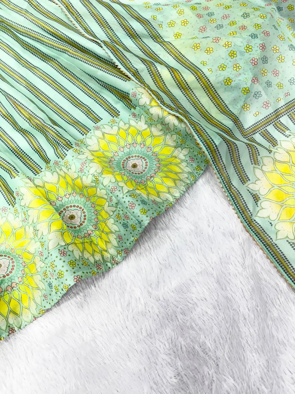 Floral Print Organza Anarkali Gown Set with Dupatta