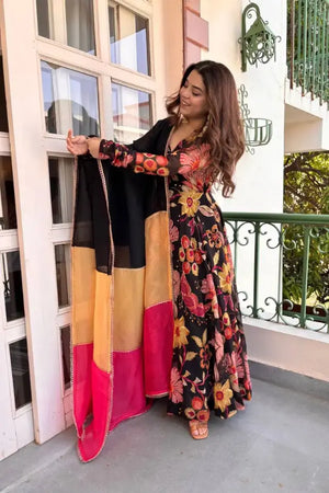 Floral Print Tissue Anarkali