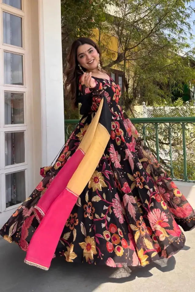 Floral Print Tissue Anarkali