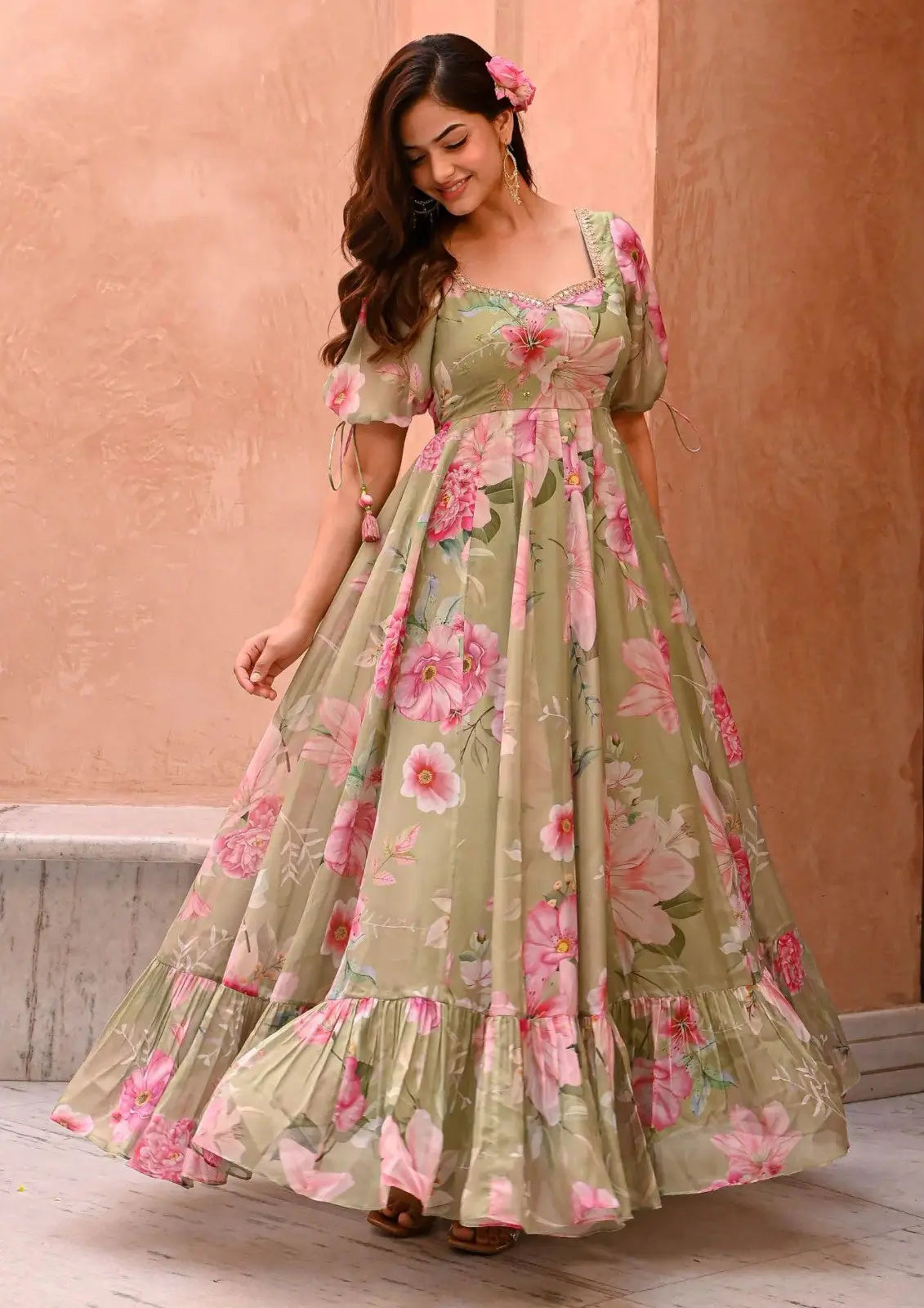 Floral Printed Faux Georgette Gown for Festive and Day Occasion Wear