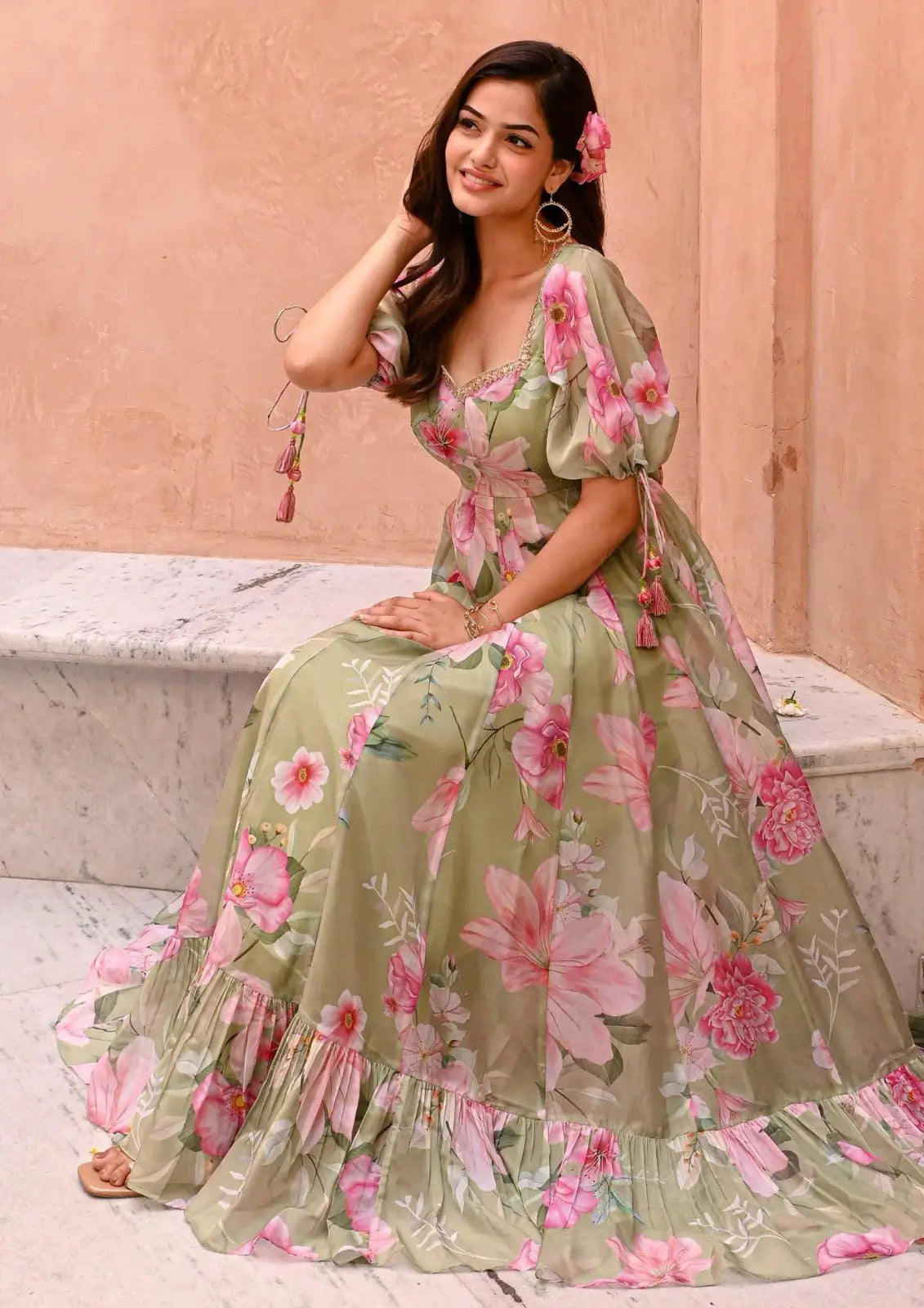 Floral Printed Faux Georgette Gown for Festive and Day Occasion Wear