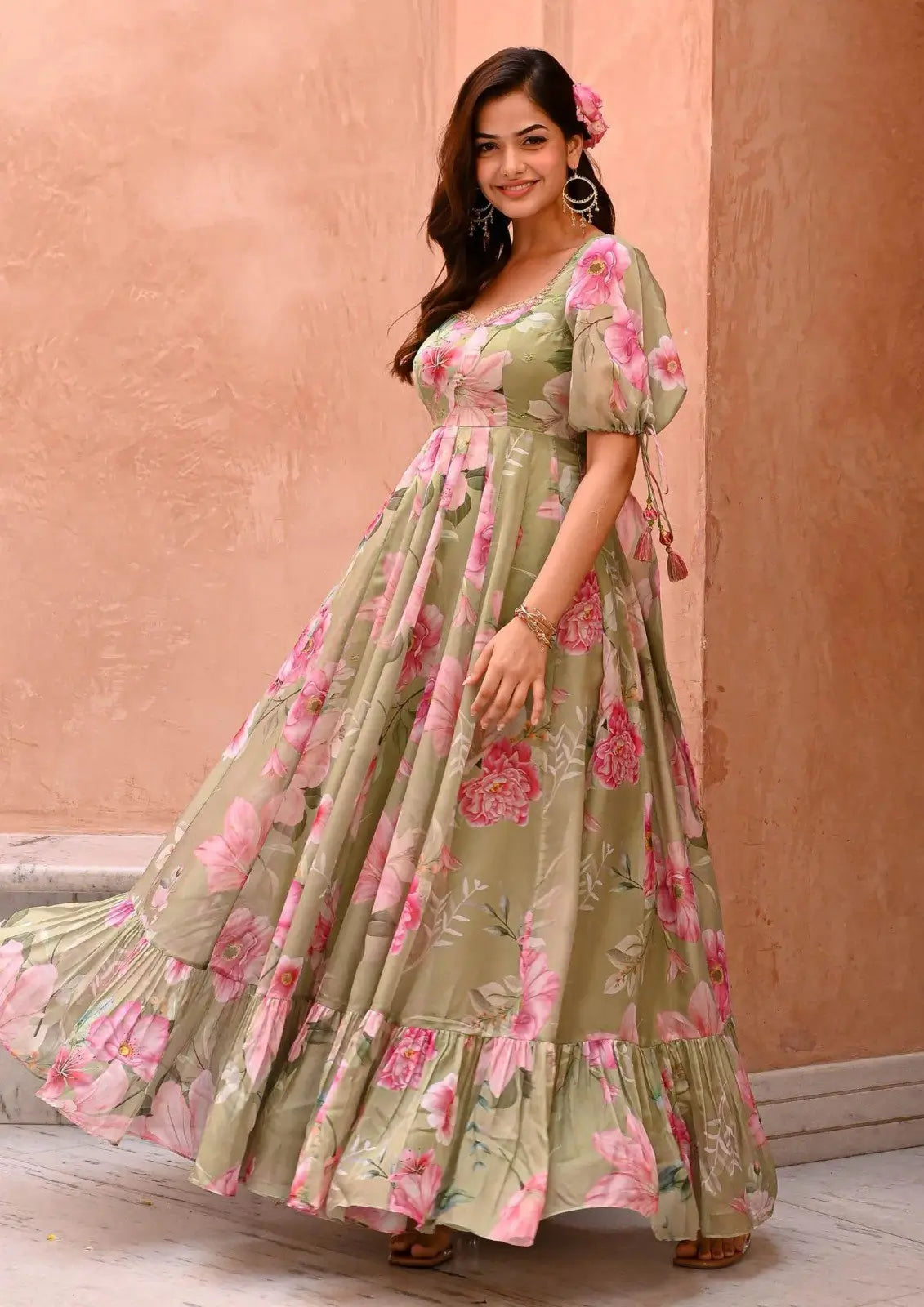 Floral Printed Faux Georgette Gown for Festive and Day Occasion Wear