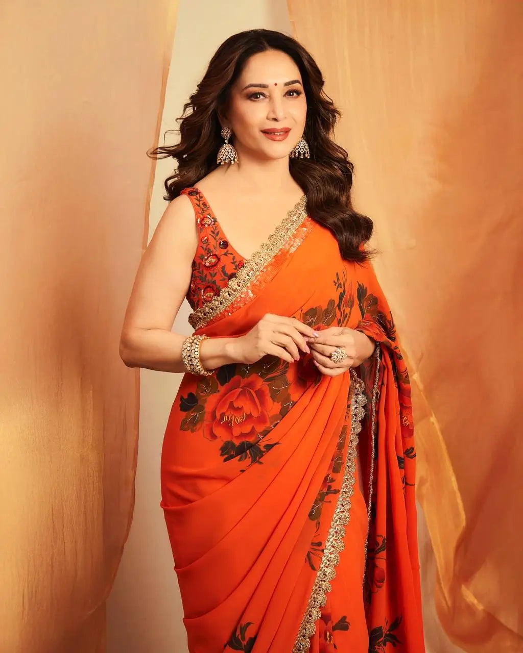 Floral Printed Georgette Saree for Festive and Party Wear