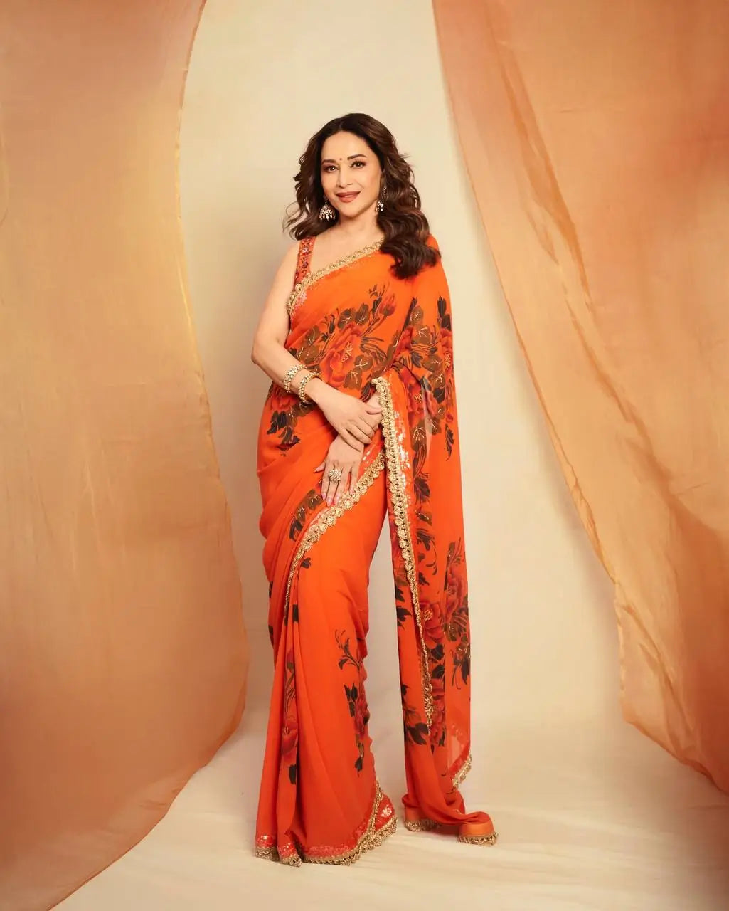 Floral Printed Georgette Saree for Festive and Party Wear
