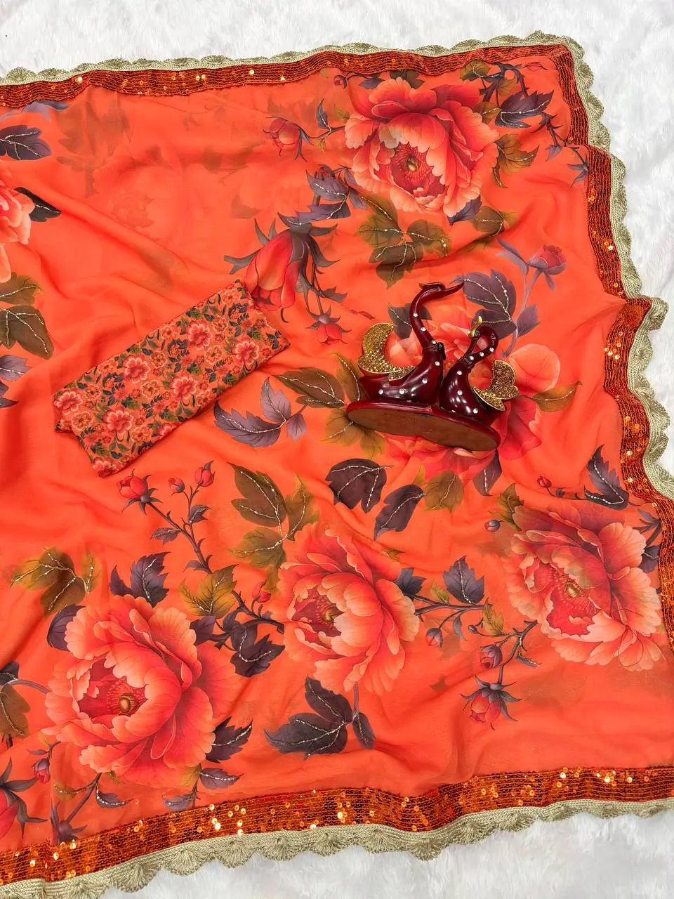 Floral Printed Georgette Saree for Festive and Party Wear