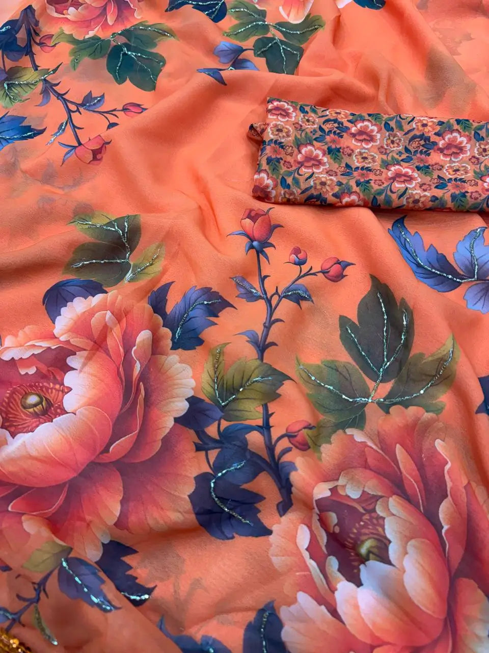 Floral Printed Georgette Saree for Festive and Party Wear