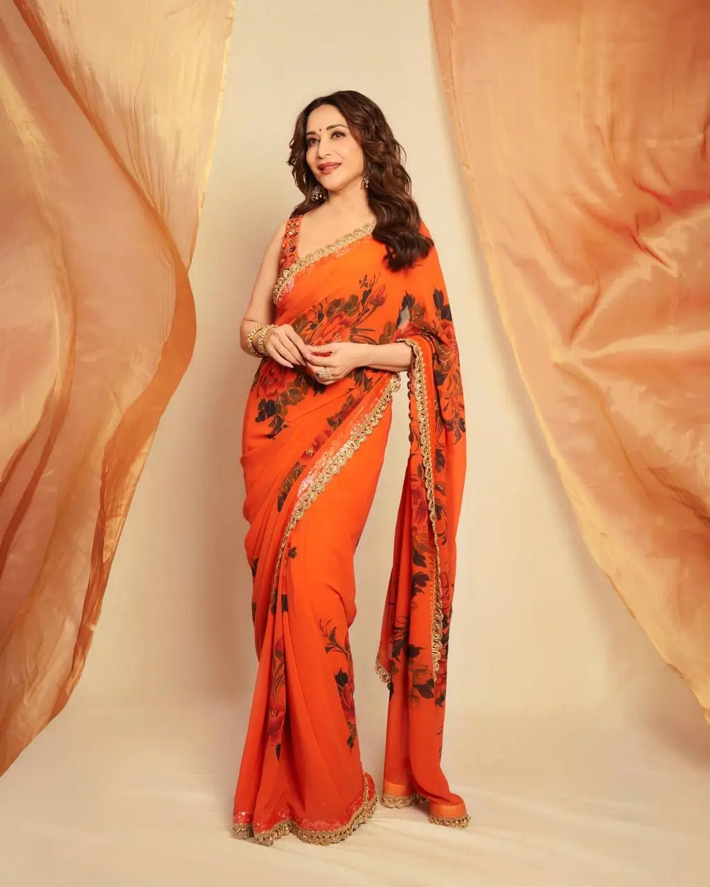 Floral Printed Georgette Saree for Festive and Party Wear
