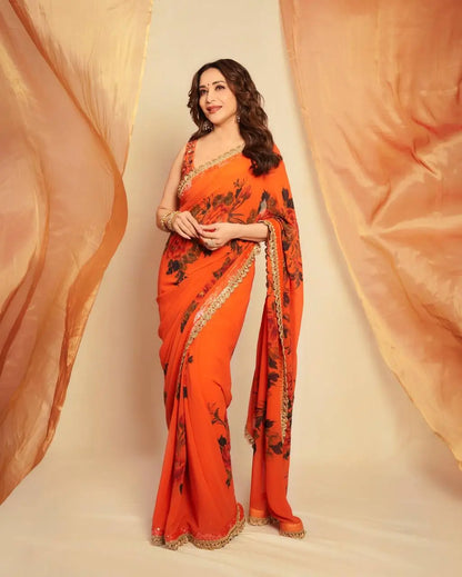 Floral Printed Georgette Saree for Festive and Party Wear